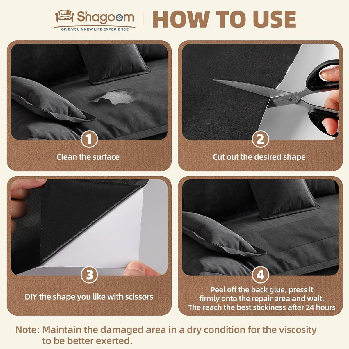 Suede Repair Patch, Large Fabric Repair Tape, Self-Adhesive Patches for Furniture, Couch, Sofa, Car
