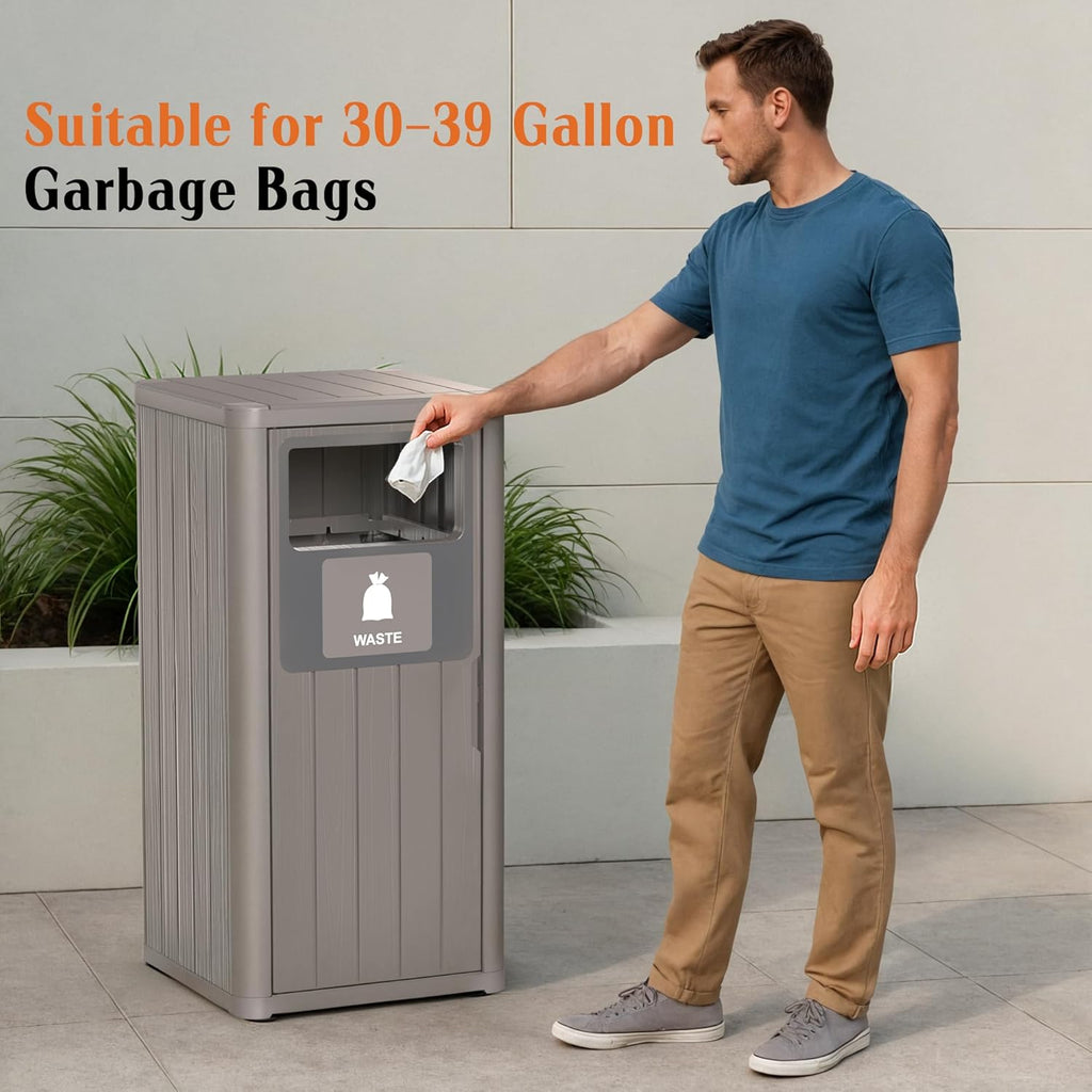 ROJIK 35" Tall Outdoor Trash Can,Weatherproof Resin Garbage Indoor Durable Lightweight,Suitable for