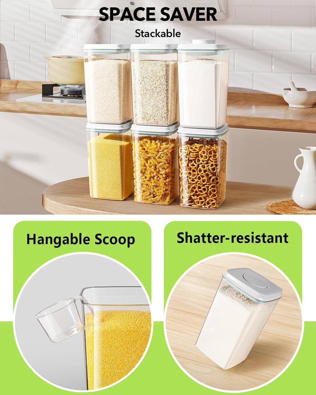 Airtight Pop Food Storage Container with Lid & 130ml Scoop, 4L/4.2qt BPA-Free Cereal, Rice, Flour