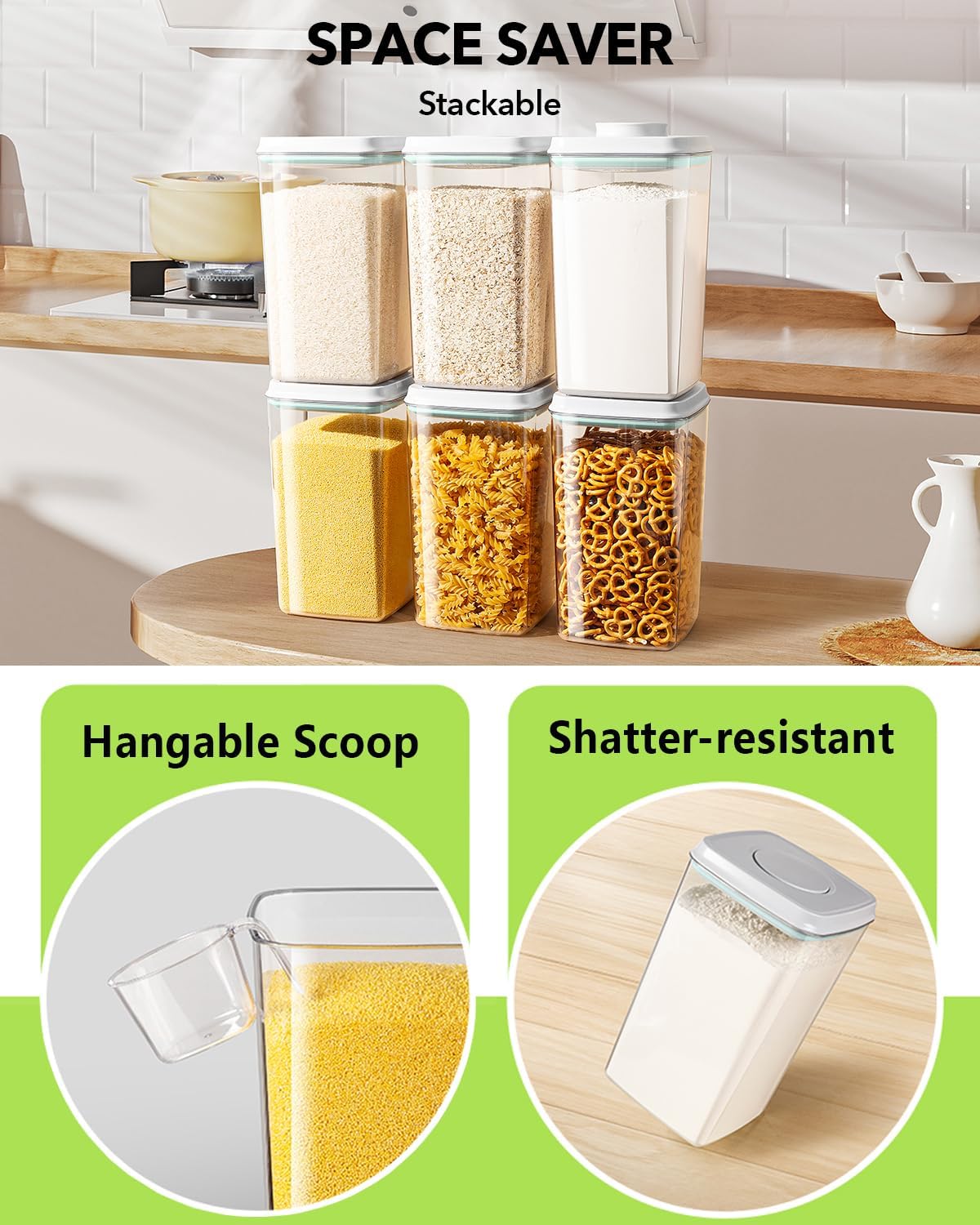 Airtight Pop Food Storage Container with Lid & 130ml Scoop, 4L/4.2qt BPA-Free Cereal, Rice, Flour