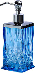 10Oz Diamond Grid Pattern Blue Glass Soap Dispenser with Rust Proof Stainless Steel Pump,Refillable