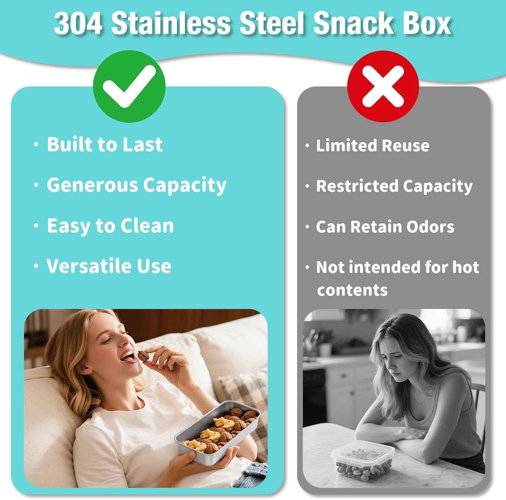 6 Pack Stainless Steel Snack Containers with Lids, 2-Compartment Bento Box, Lunch Box & Salad