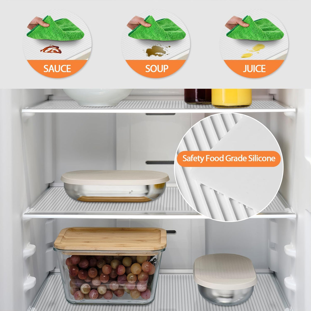GOYLSER Silicone Refrigerator Liner for Glass Shelves Washable, Striped Fridge Liners for Shelves
