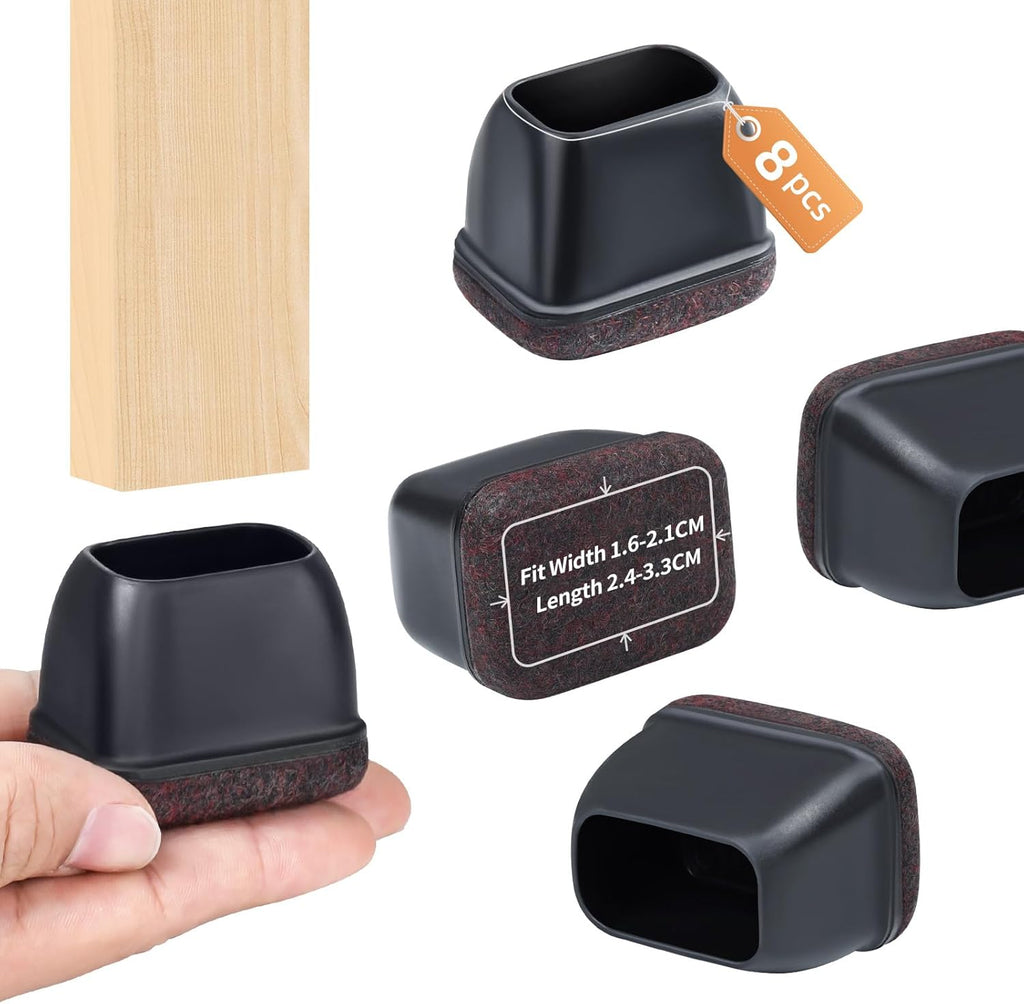 Ezprotekt 8 Pcs Rectangle Black Felt Chair Leg Floor Protectors for Hardwood Floors, Rectangle