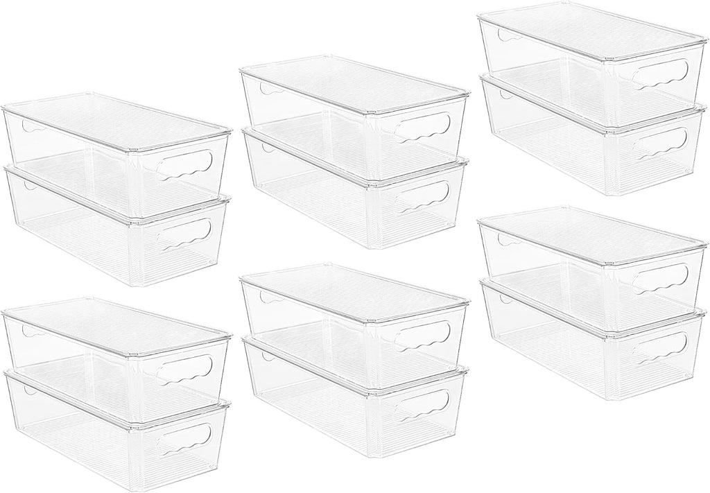 Vtopmart 12pcs Clear Organizers and Storage Bins with Lids, Stackable Plastic Storage Containers