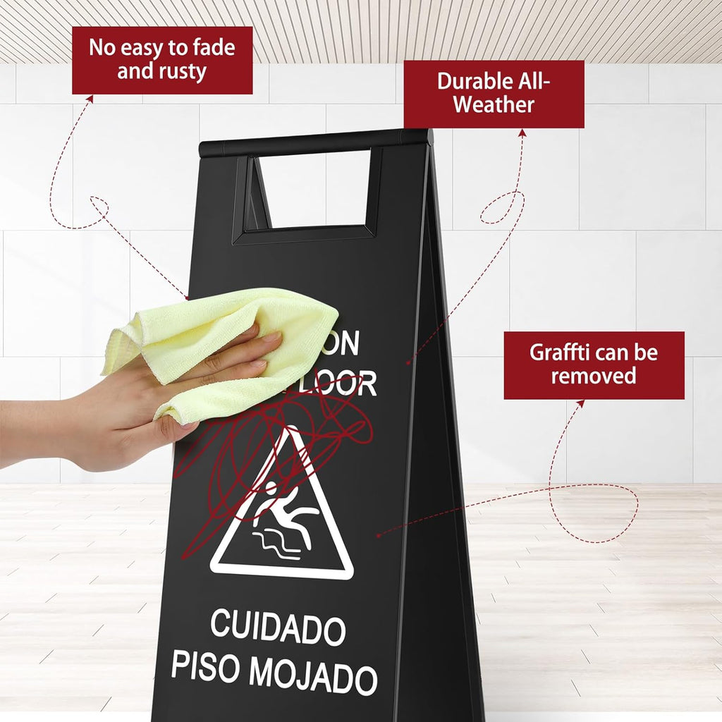 8 Pcs 24 Inch Stainless Steel Wet Floor Sign 8.8 Pound Caution Wet Floor Sign Bulk Double Sided