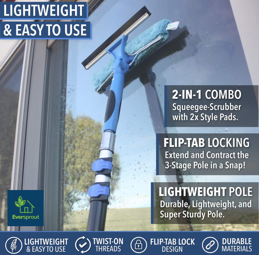 EVERSPROUT 5-to-12 Foot Swivel Squeegee & Microfiber Glass Window Scrubber, Window Squeegee &
