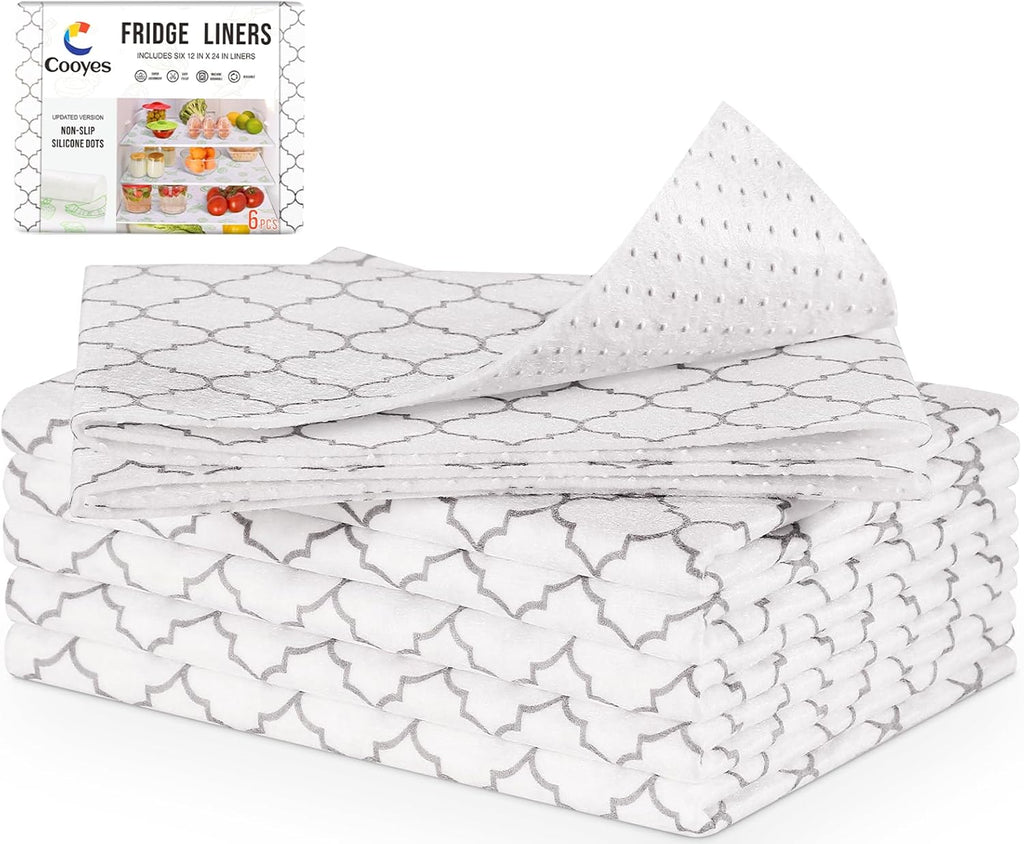 Cooyes 2 in 1 Fridge Liners & Fresh mats for Refrigerator Organizers and Storage, Absorbent Fridge