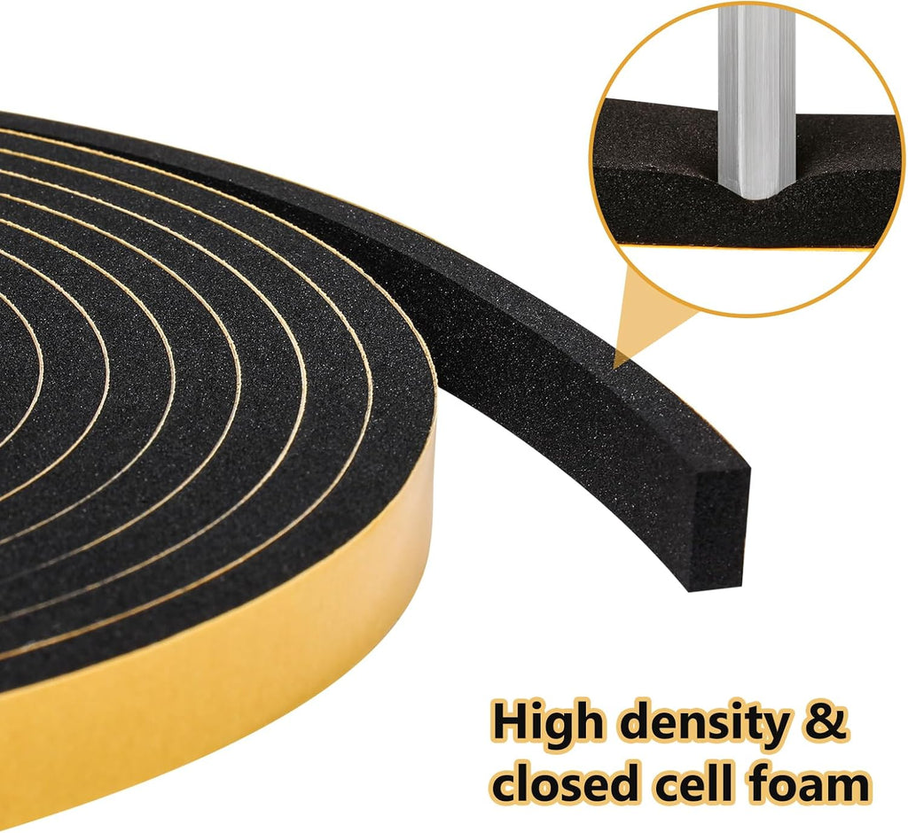 Black Weather Stripping Door Seal Strip (3/5 Inch X 1/16 Inch X 32Feet), Strong Adhesive