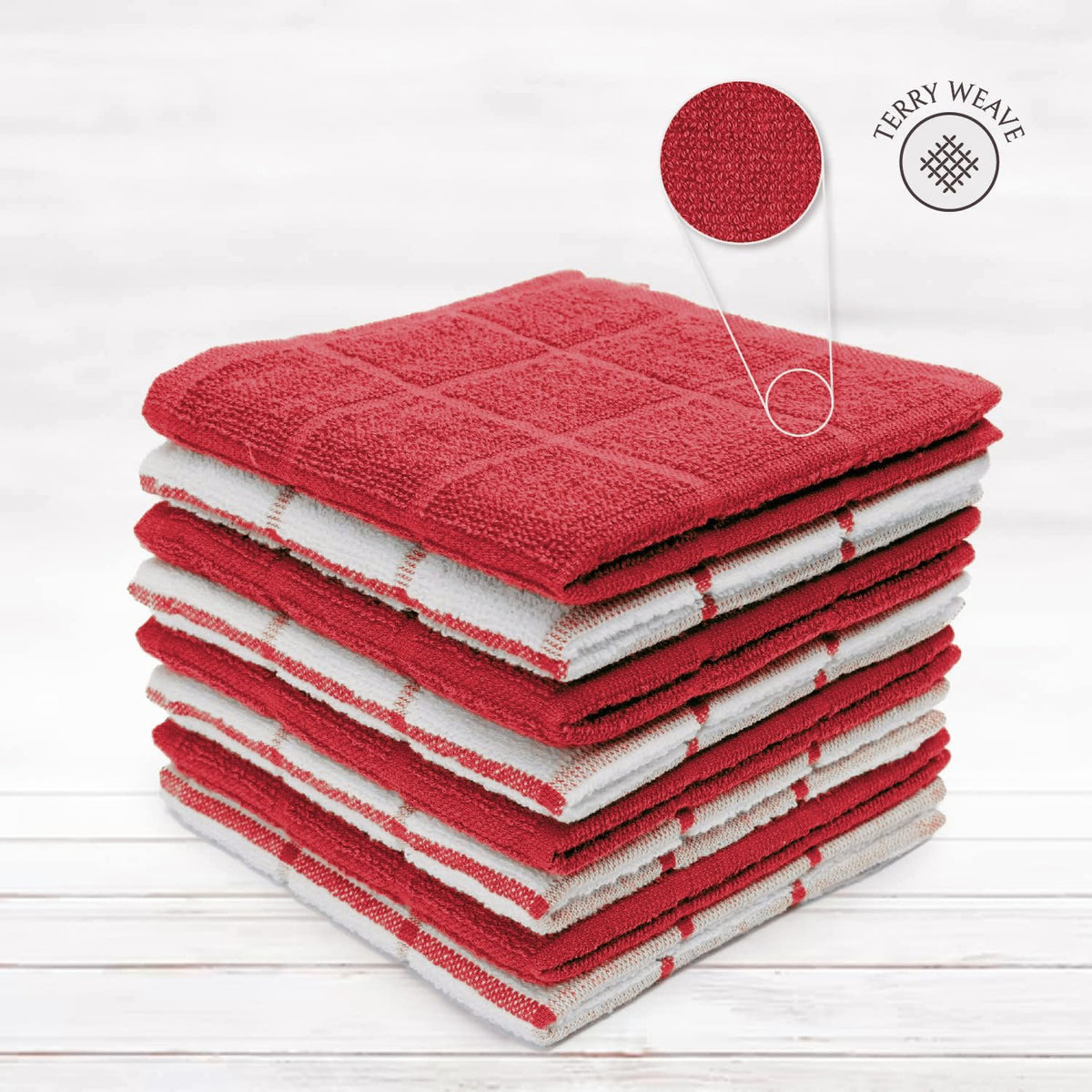 100% Cotton Terry Dish Cloth & Dish Towel, 6 Pack, Super Soft and Absorbent Kitchen Towels, Perfect