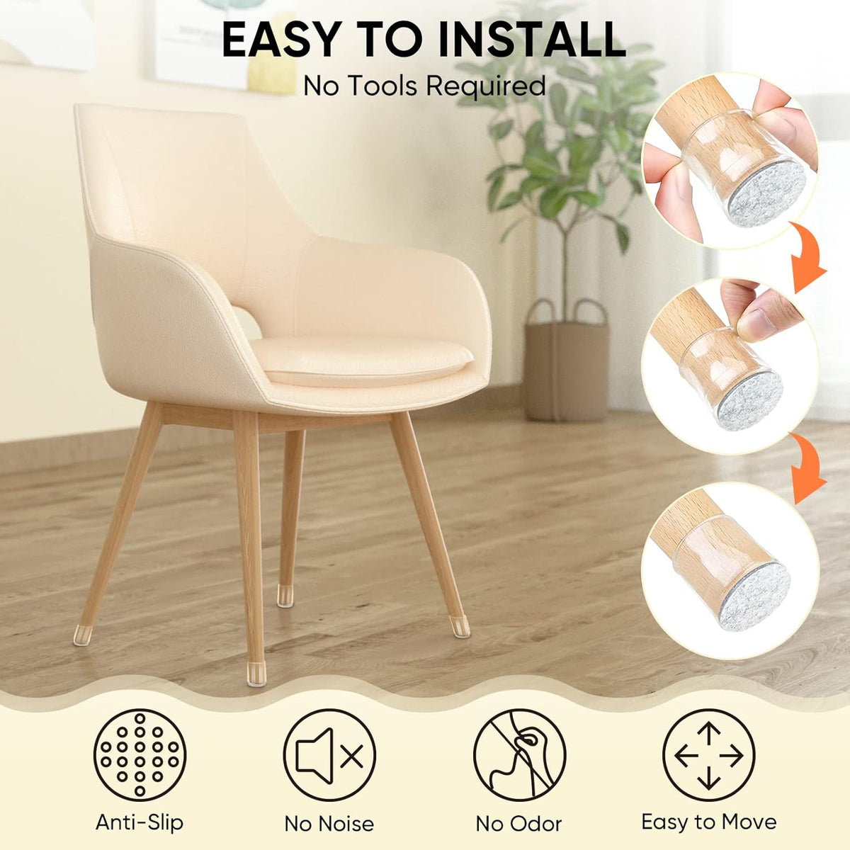 BALEINE 16 Pack Silicone Chair Leg Floor Protectors, Stool Leg Protectors Cap, Non-Slip Chair Leg
