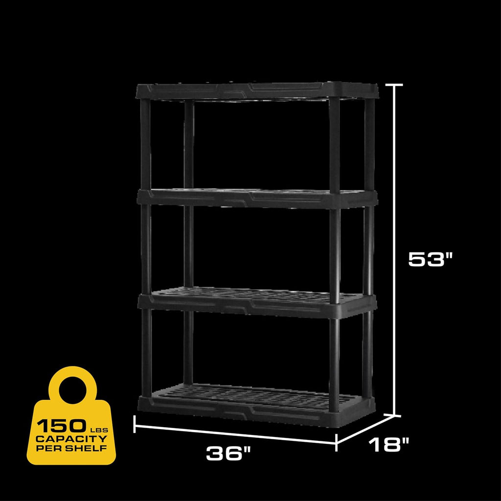 CX 4-Tier (53”H x 36”W x 18”D) Plastic Storage Shelving Unit (Black) 2 Pack, Heavy Duty, 150lbs Per