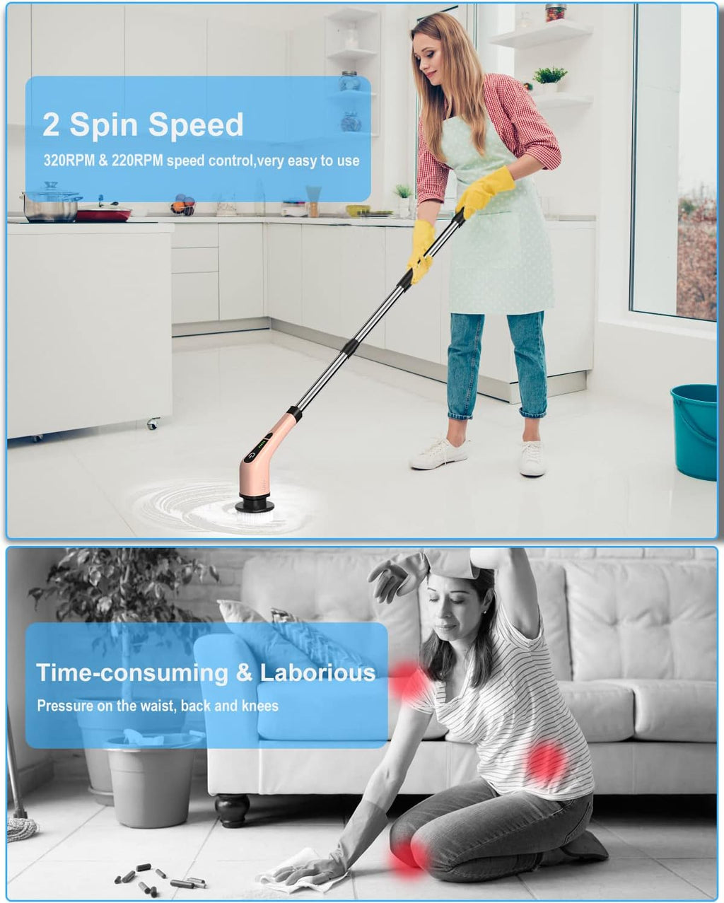 Leebein Electric Spin Scrubber, Cordless Powerful Scrub Brush for Cleaning Bathroom, Kitchen
