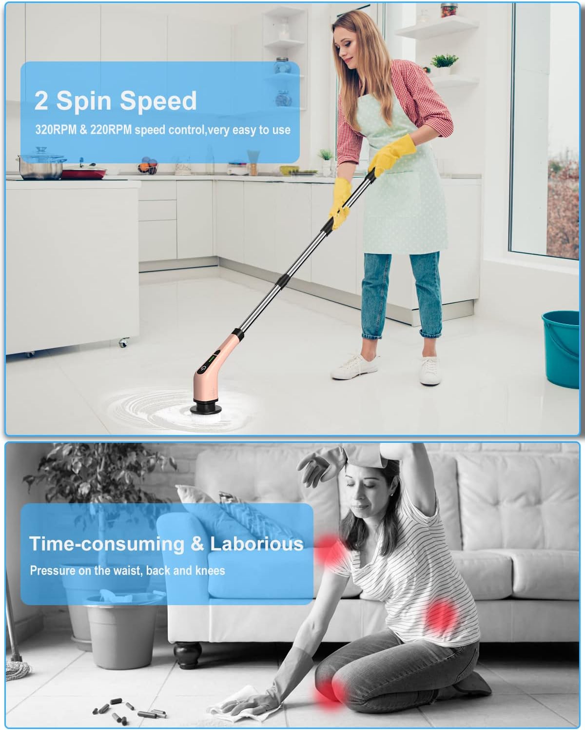 Leebein Electric Spin Scrubber, Cordless Powerful Scrub Brush for Cleaning Bathroom, Kitchen