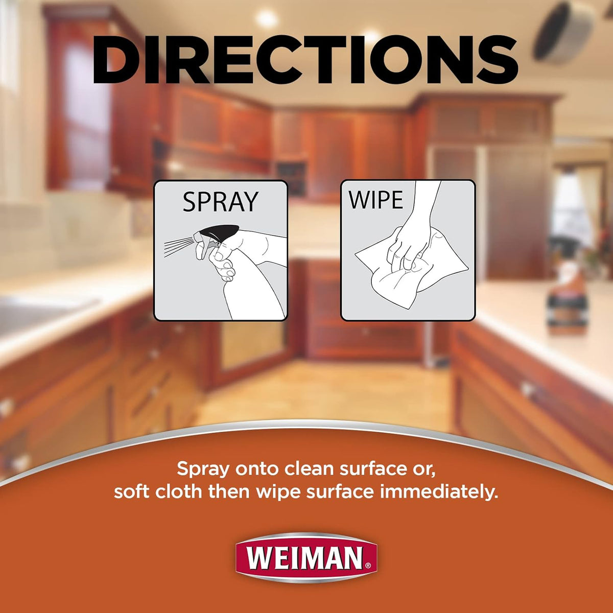 Weiman Cabinet and Wood Cleaner, Shine, Clean and Protect Spray - For Wood Cabinets, Furniture