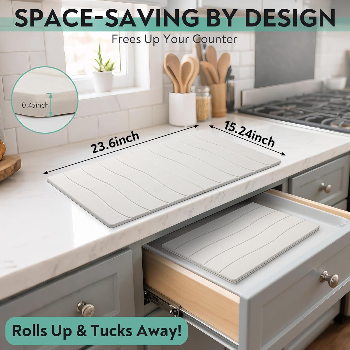 Large Stone Drying Mat for Kitchen Counter, 24x16 Foldable Self Stone Dish Drying Mat, Absorbent