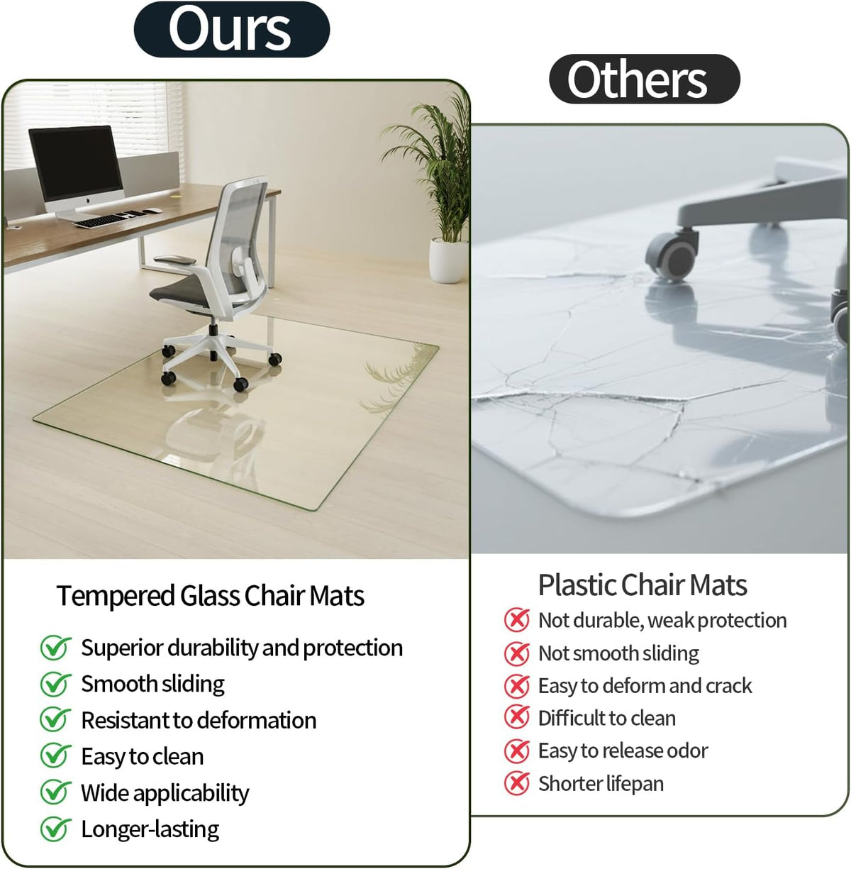 Koonmi Tempered Glass Chair Mat for Hardwood Floors & Carpets, 30" x 55“ Transparent Heavy Duty