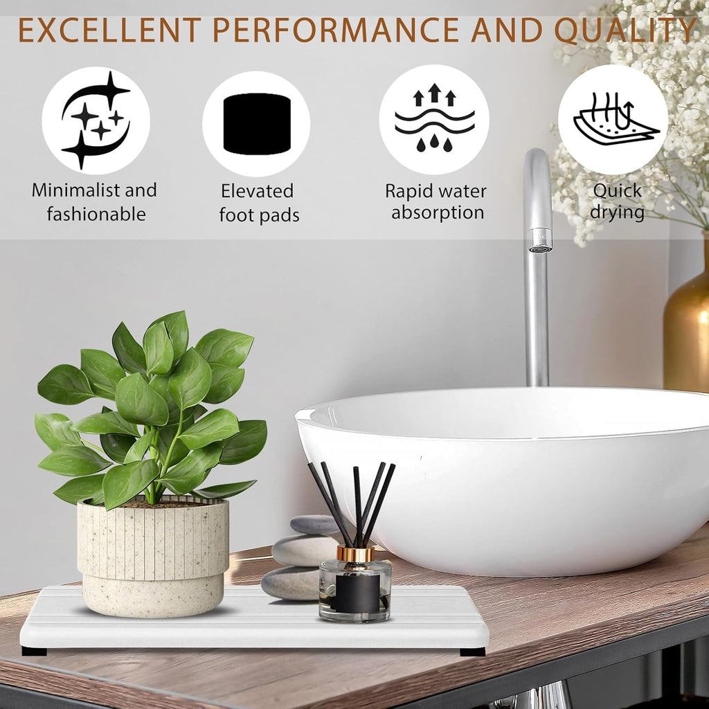 2PCS Water Absorbing Stone Tray,Quick Drying Stone Sink Tray,Water Absorbent Diatomite Coasters for