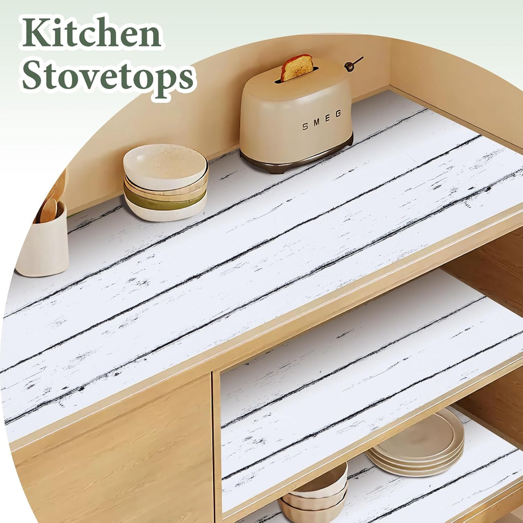 Shelf Liner for Kitchen Cabinets Non Adhesive Drawer Liner 17in x 20FT White Grain Non-Slip
