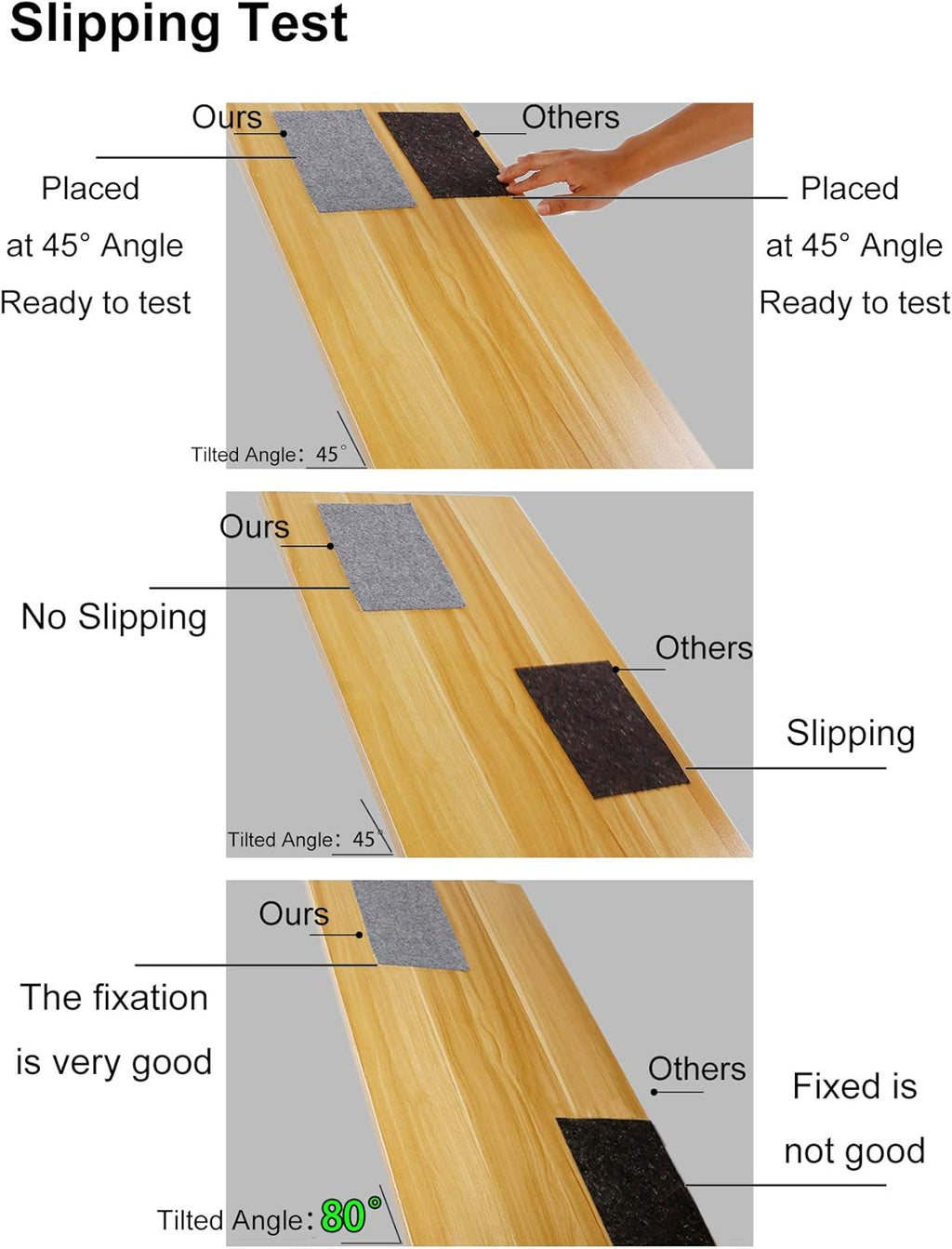 Non Slip Rug Pad Grippers - 5x8, 1/8" Thick, (Felt + Rubber) Double Layers Area Carpet Mat Tap