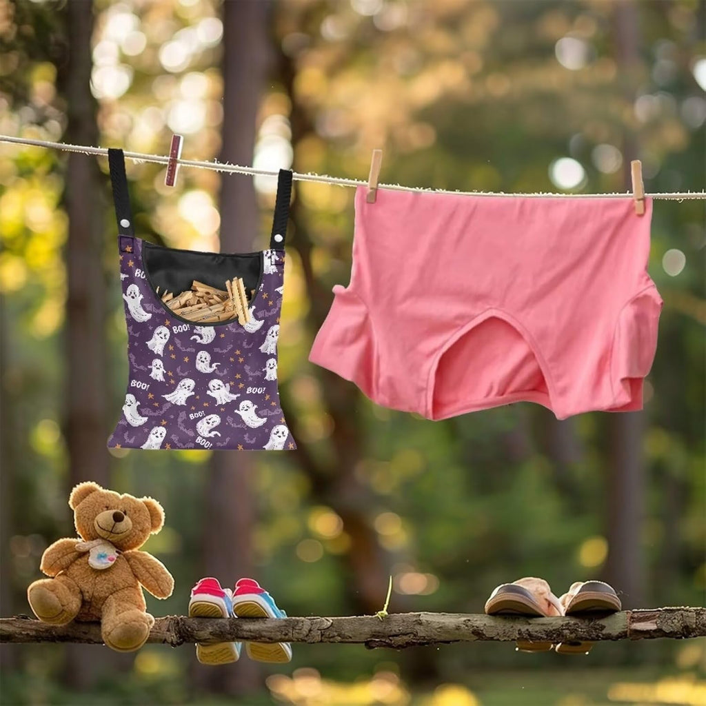 Cute Ghost Clothespin Storage Hanger Bags Laundry Clothespin Bag with a Large Opening, Hanging
