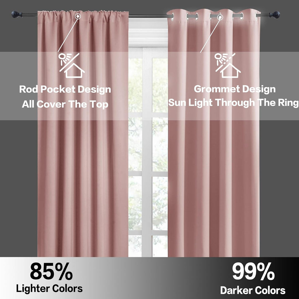 RYB HOME Peach Blush Rod Pocket Blackout Curtains for Bedroom Living Room Dining Baby Nursery
