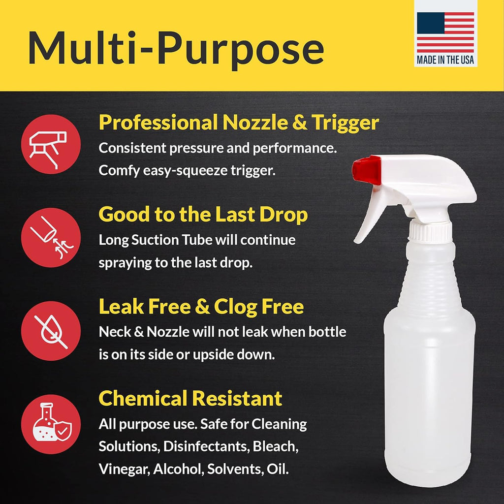 Pinnacle Mercantile Plastic Spray Bottles Leak Proof Technology Empty 16 oz Value Pack of 12 Made