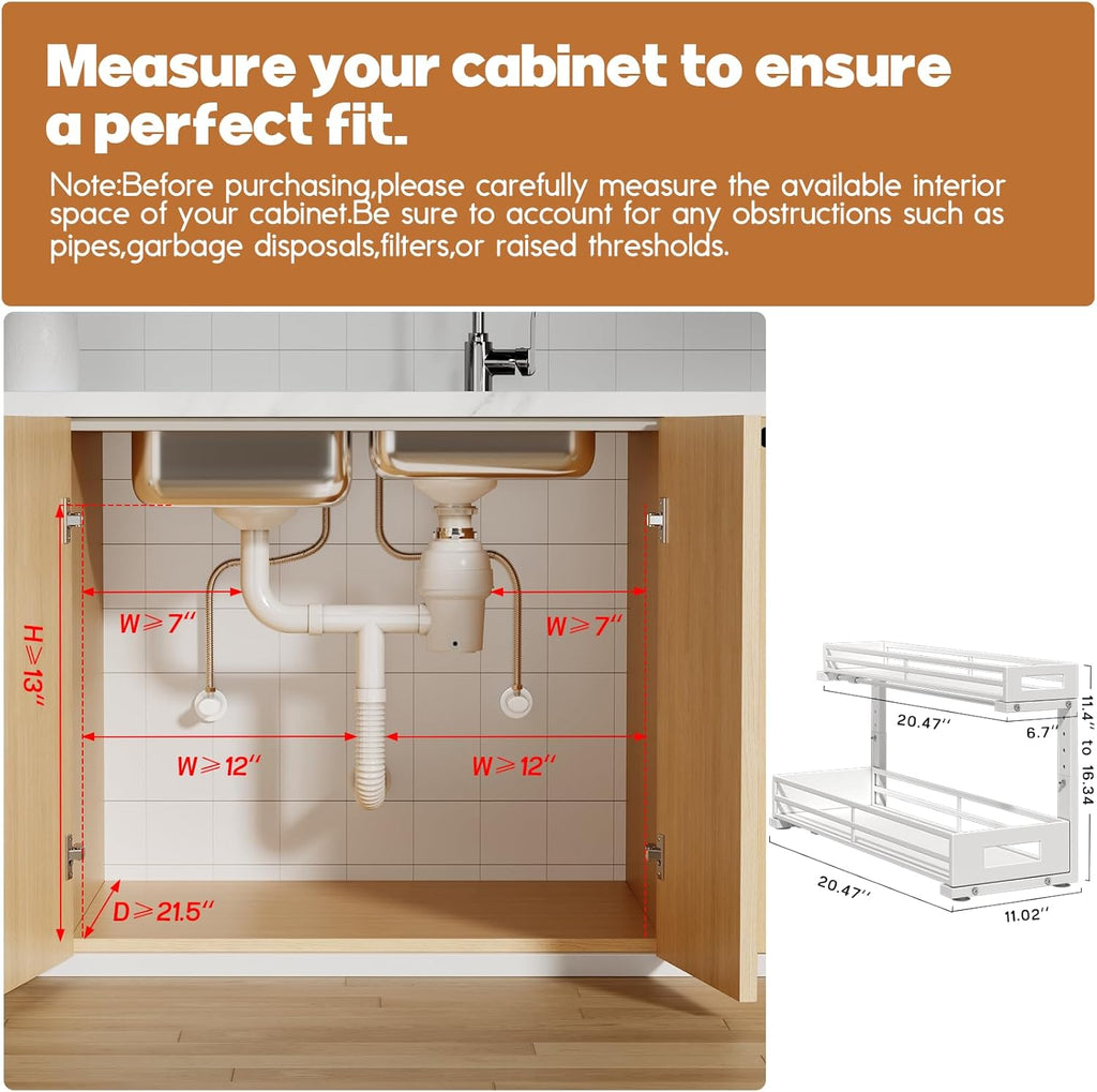 2-Pack 20.47"Deep Under Sink Organizer And Storage,2-Tier L-Shaped Pull Out Cabinet Organizer with