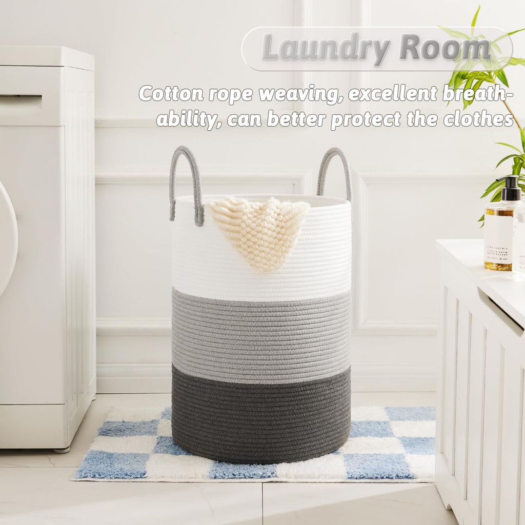 Laundry Basket,Woven Cotton Rope Laundry Hamper,100L for Decorative Storage of Dirty Clothes,Toys