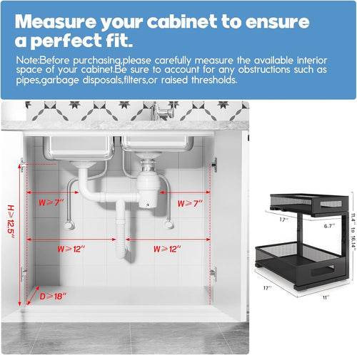 1 Pack 17IN Depth Under Sink Storage Organizer, Large 2-Tier Elegant Mesh Pull Out Shelf for