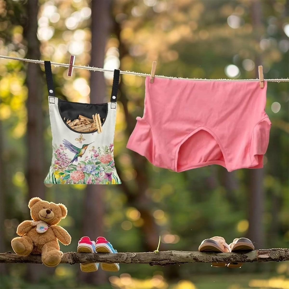 Hummingbird Handy Clothespin Bags Floral Space-Saving Clothespin Storage Hanger Bag, Hanging