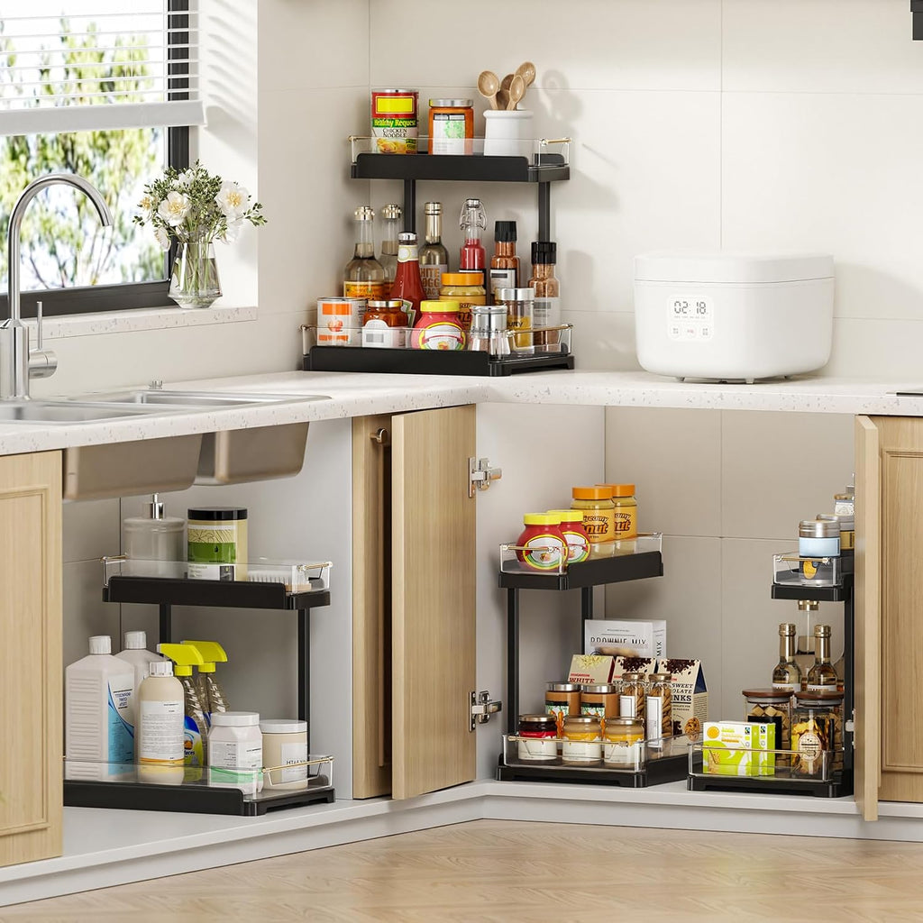 heart & home 2-Pack Under Sink Storage Organizer for Kitchen & Bathroom Cabinets with Removable