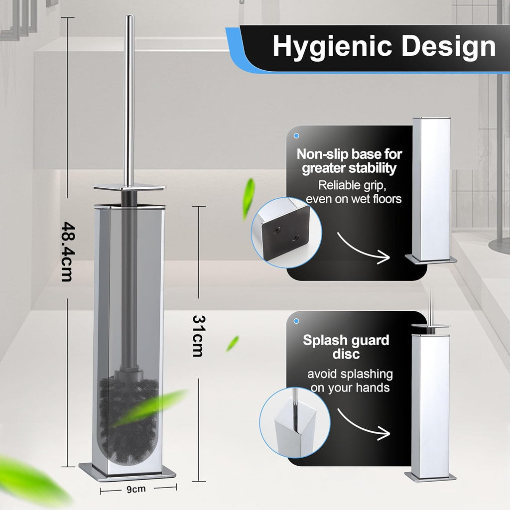 BVL Toilet Brush and Holder Set Chrome Stainless Steel 304 Square Freestanding Toilet Brush for