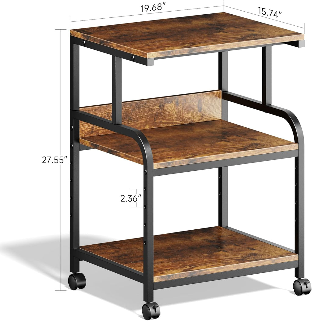 Warmiehomy Printer Stand, 20×16×28'' Printer Table with Wheels, 3 Tier Rolling Cart with Adjustable