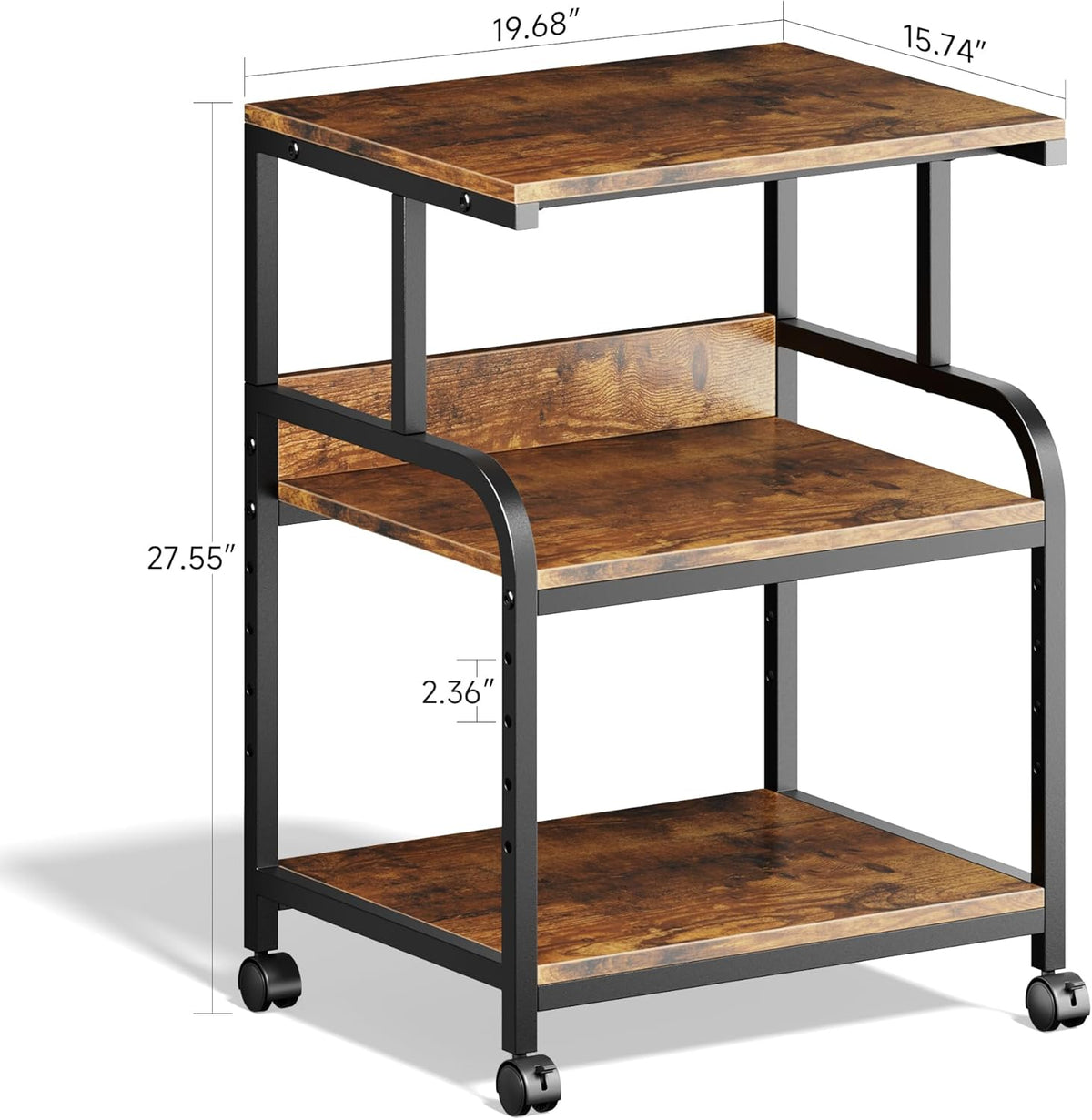 Warmiehomy Printer Stand, 20×16×28'' Printer Table with Wheels, 3 Tier Rolling Cart with Adjustable