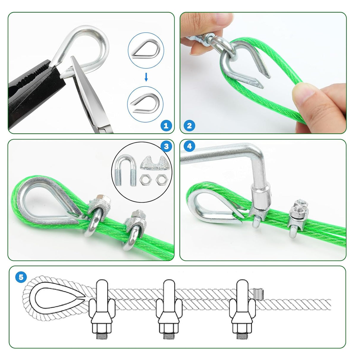 1/8" Wire Rope, 100 Ft PVC Coated Wire Cable Metal Steel Cable Trellis Kit, Multi-use Clothes Line