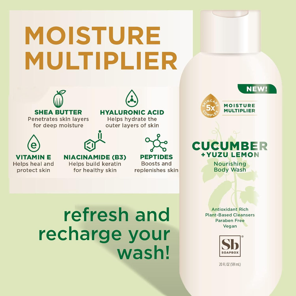 Soapbox Cucumber + Yuzu Lemon Body Wash for Women, Men, Vegan + Antioxidant Rich, Soothing