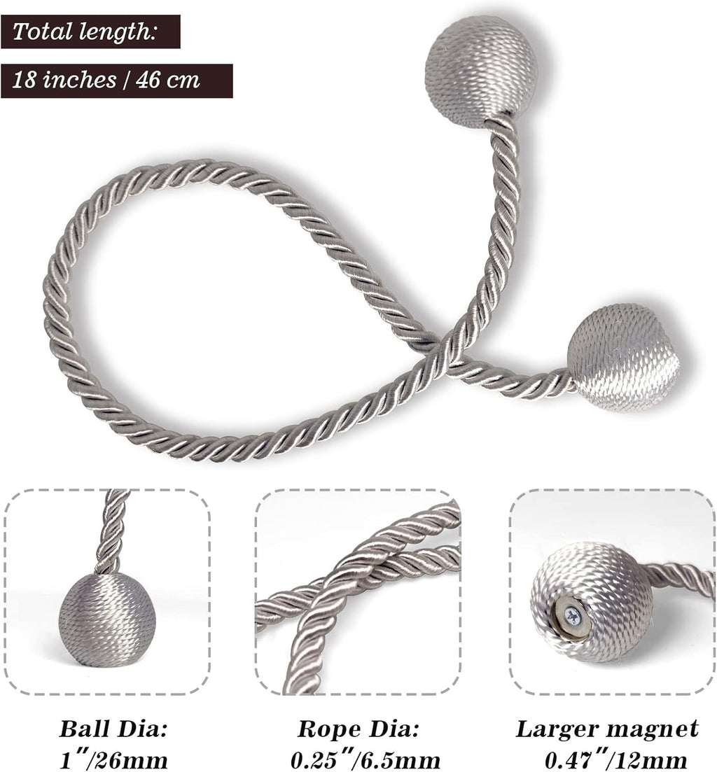 Hion Magnetic Curtain Tiebacks Grey 6 Pack, Curtain Tiebacks Buckles Holdbacks Holders Hooks Clip
