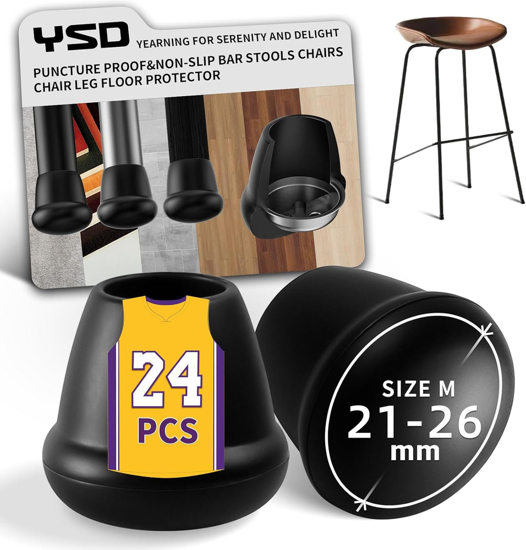 1 Inch Heavy Duty Rubber Chair Leg Caps - 24 PCS Non-Slip Furniture Floor Protectors with Metal