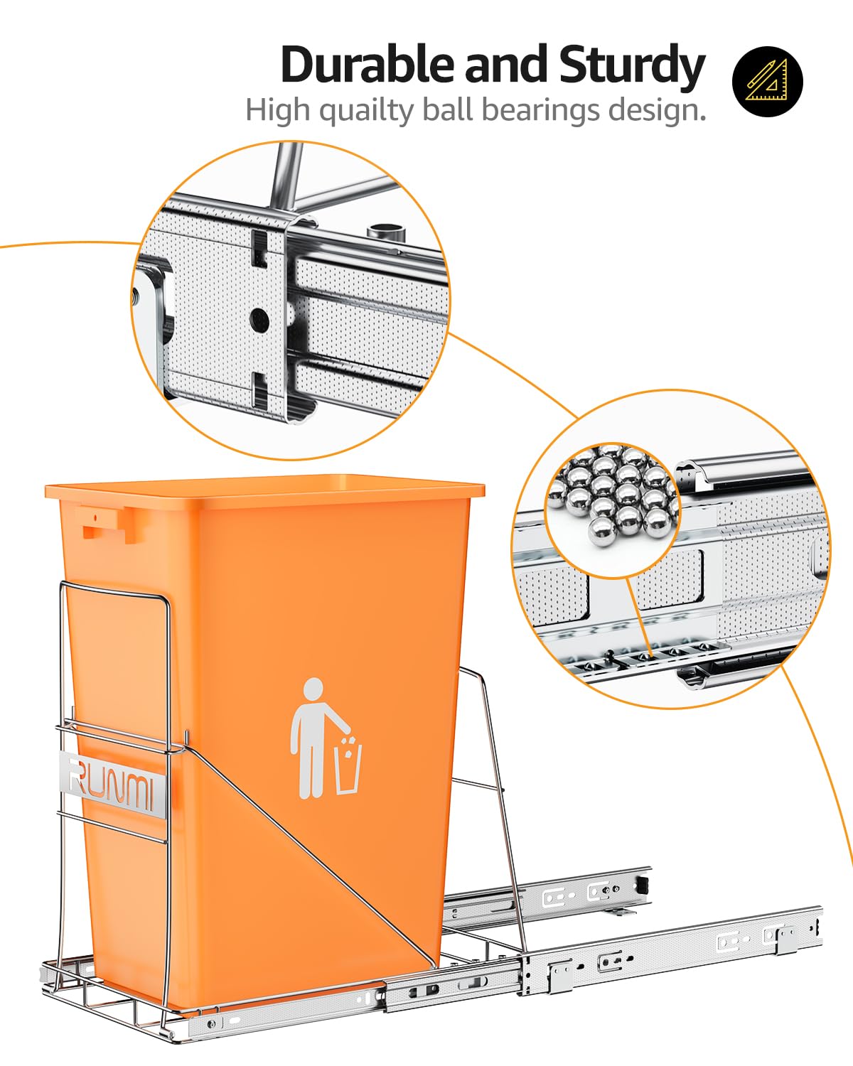 Pull Out Trash Can Under Cabinet，Heavy Duty Slide-Out Cabinet Kit, Adjustable Cabinet Trash Can