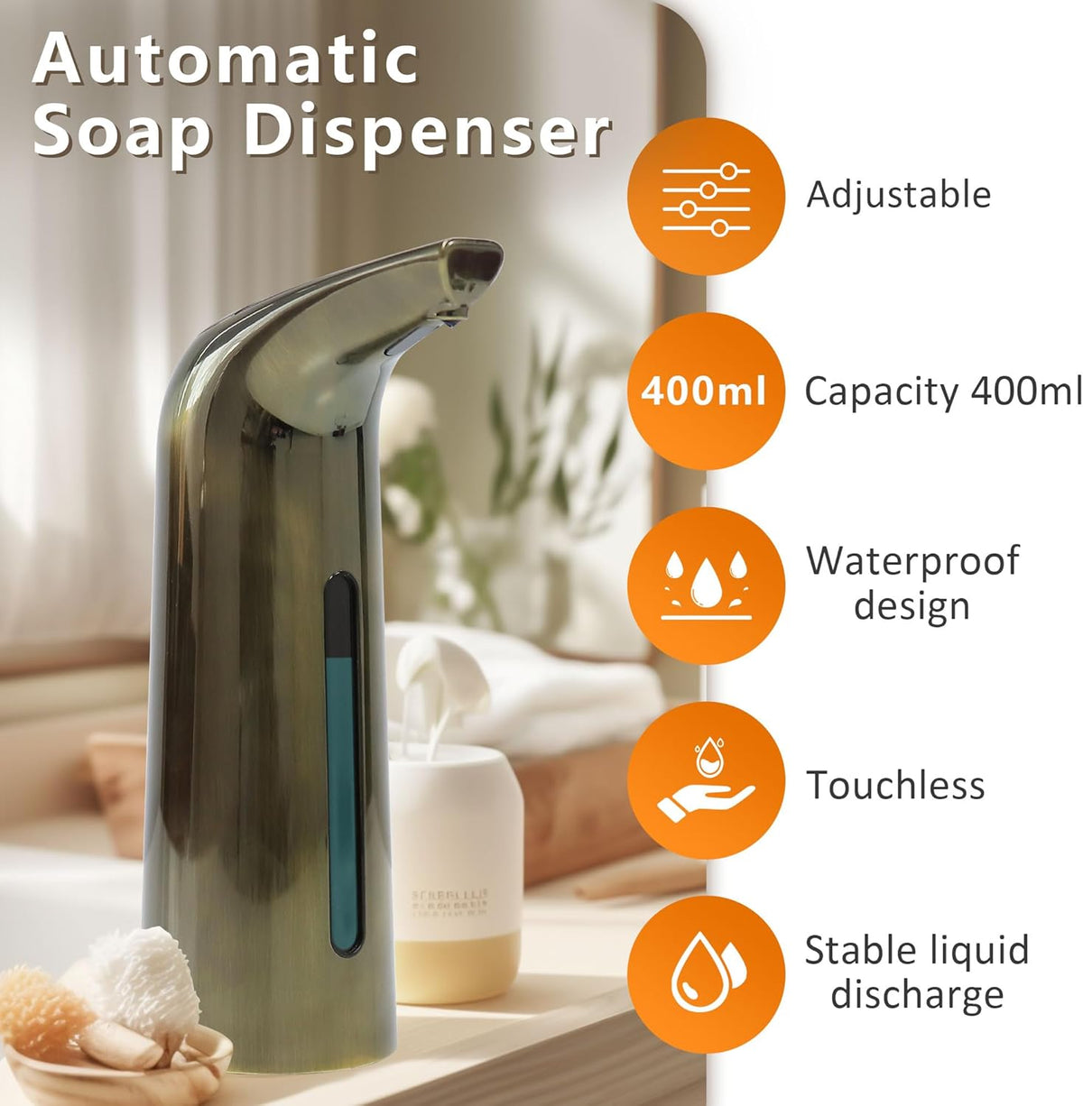 Automatic Liquid Soap Dispenser Touchless,400ML Modern Dish Soap Dispenser with Sensor,4 Gear