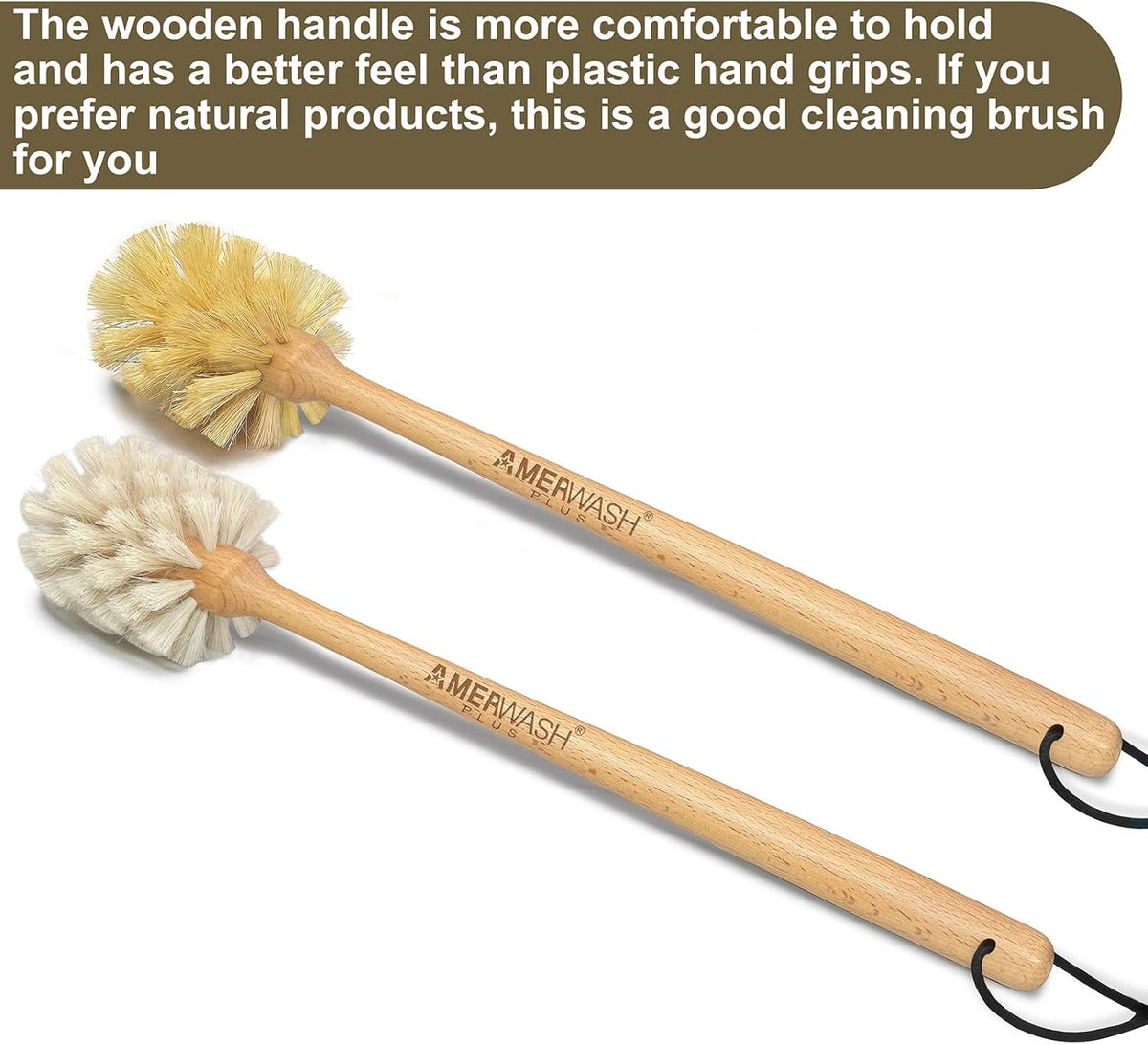 Bottle Brushes with Natural Bristles, 13-3/4 Inch Long Wood Handle Bottle Brush Cleans and Scrubs