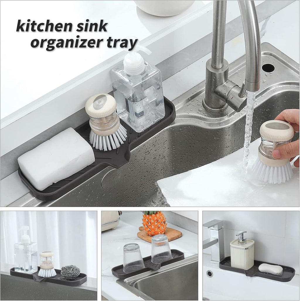 Silicone Bathroom Soap Dishes with Drain Spout-Bathroom and Kitchen Sink Organizer,Sponge