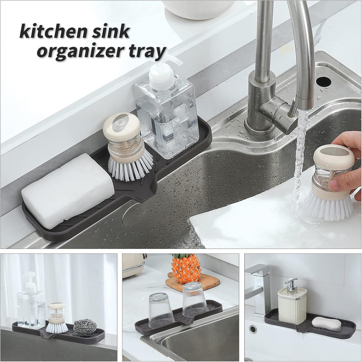 Silicone Bathroom Soap Dishes with Drain Spout-Bathroom and Kitchen Sink Organizer,Sponge