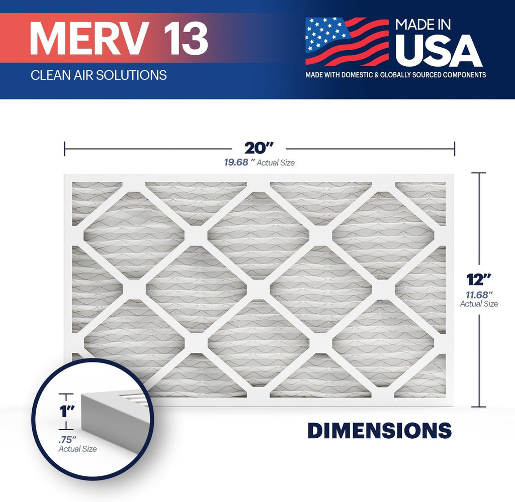 BNX TruFilter 12x20x1 Air Filter MERV 13 (6-Pack) - MADE IN USA - Electrostatic Pleated Air