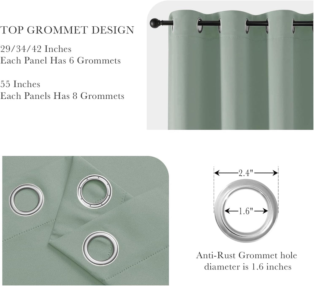 PONY DANCE Sage Green Blackout Curtains for Bedroom 63 Inch Length 2 Panels Set, Thermal Insulated