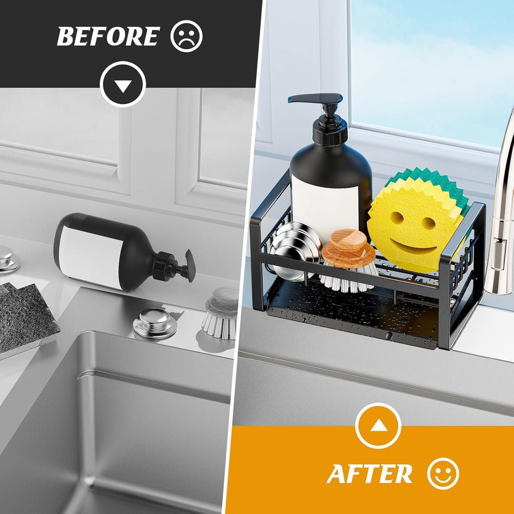 Sponge Holder for Kitchen Sink,Stainless Steel Kitchen Sink Organizer with Auto Draining