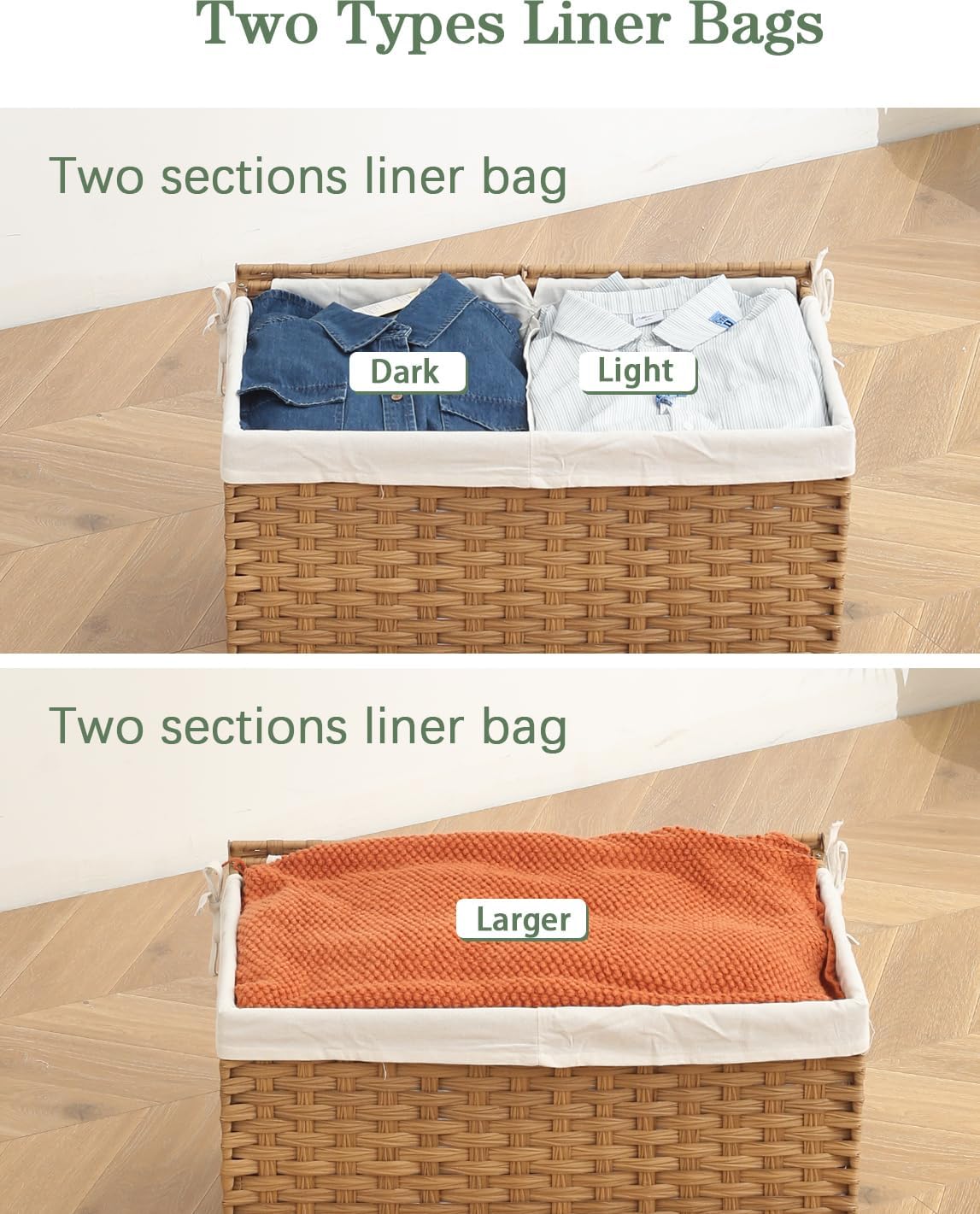 Storage Basket with Lid Wicker Baskets for Storage with 2 Separate Lid 42.3 Gallon (160 L) 29.9 x