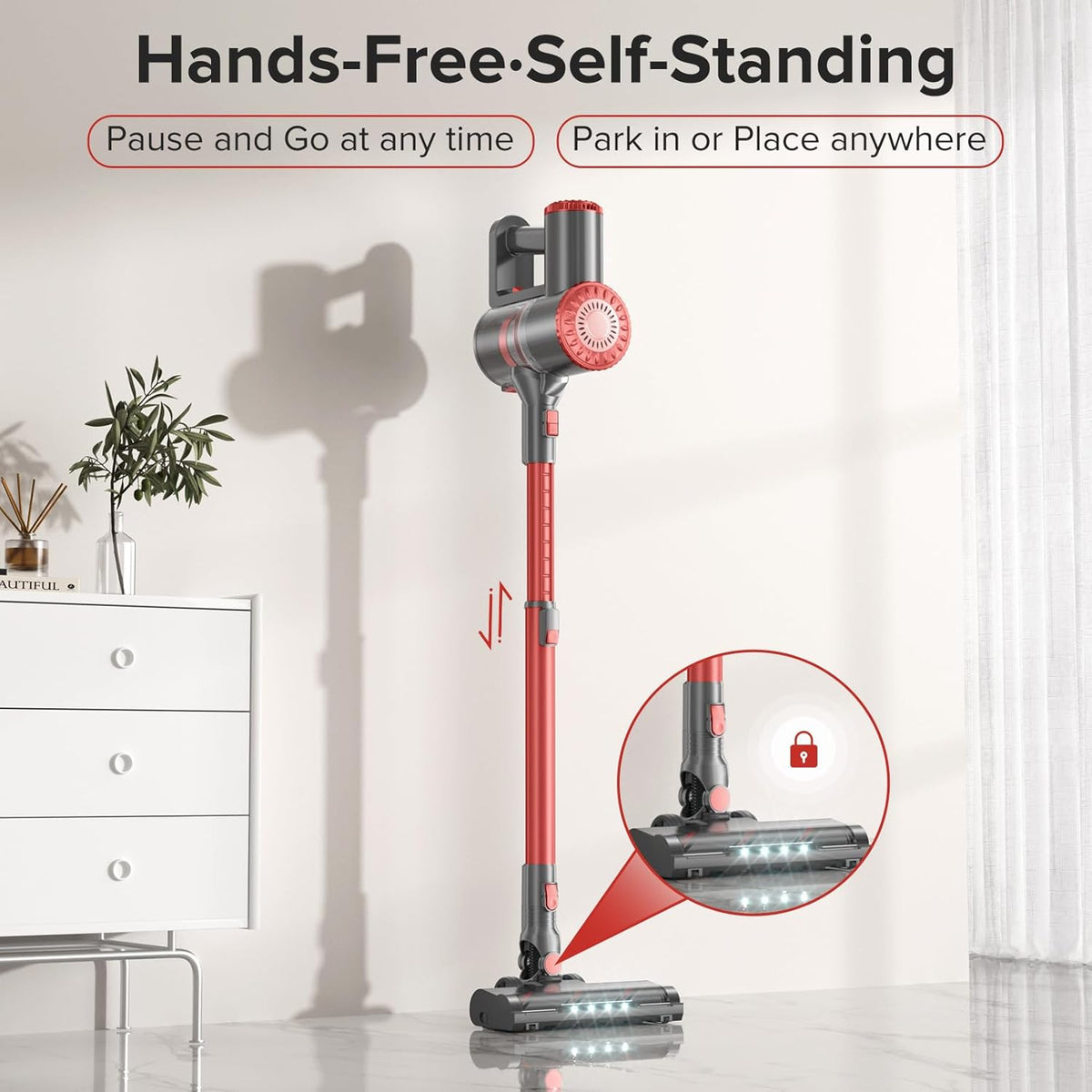 Cordless Vacuum Cleaner with Self-Standing, 40KPA Stick Vacuum Cleaners for Home, 8-in-1