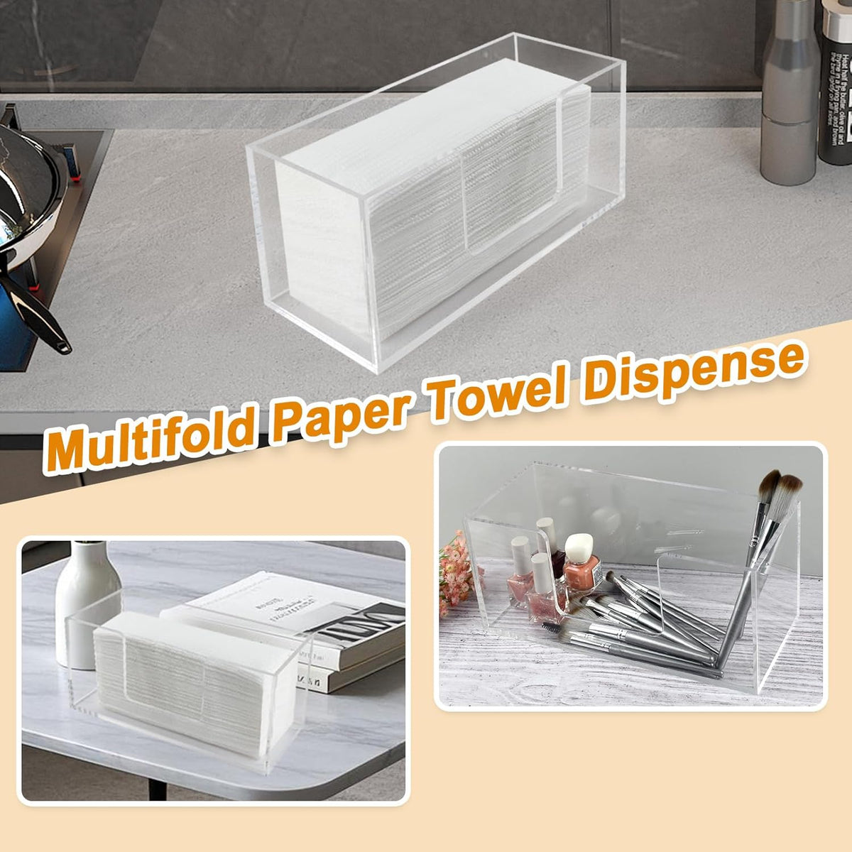 1Pack Acrylic Paper Towel Dispenser, Napkin Holder for Bathroom, Kitchen & Countertop – Paper Towel